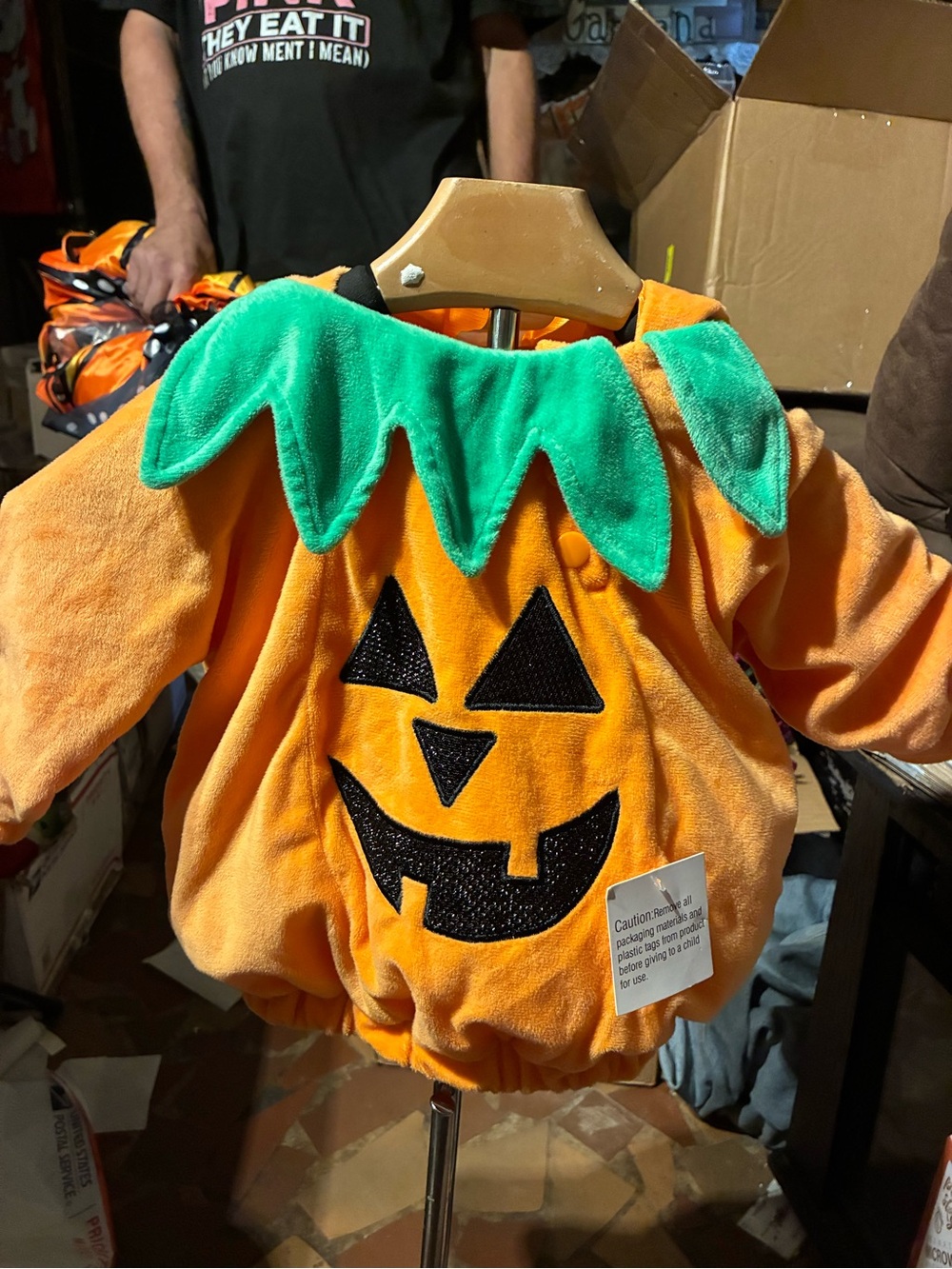 Infant Orange Pumpkin Costume with Green Collar